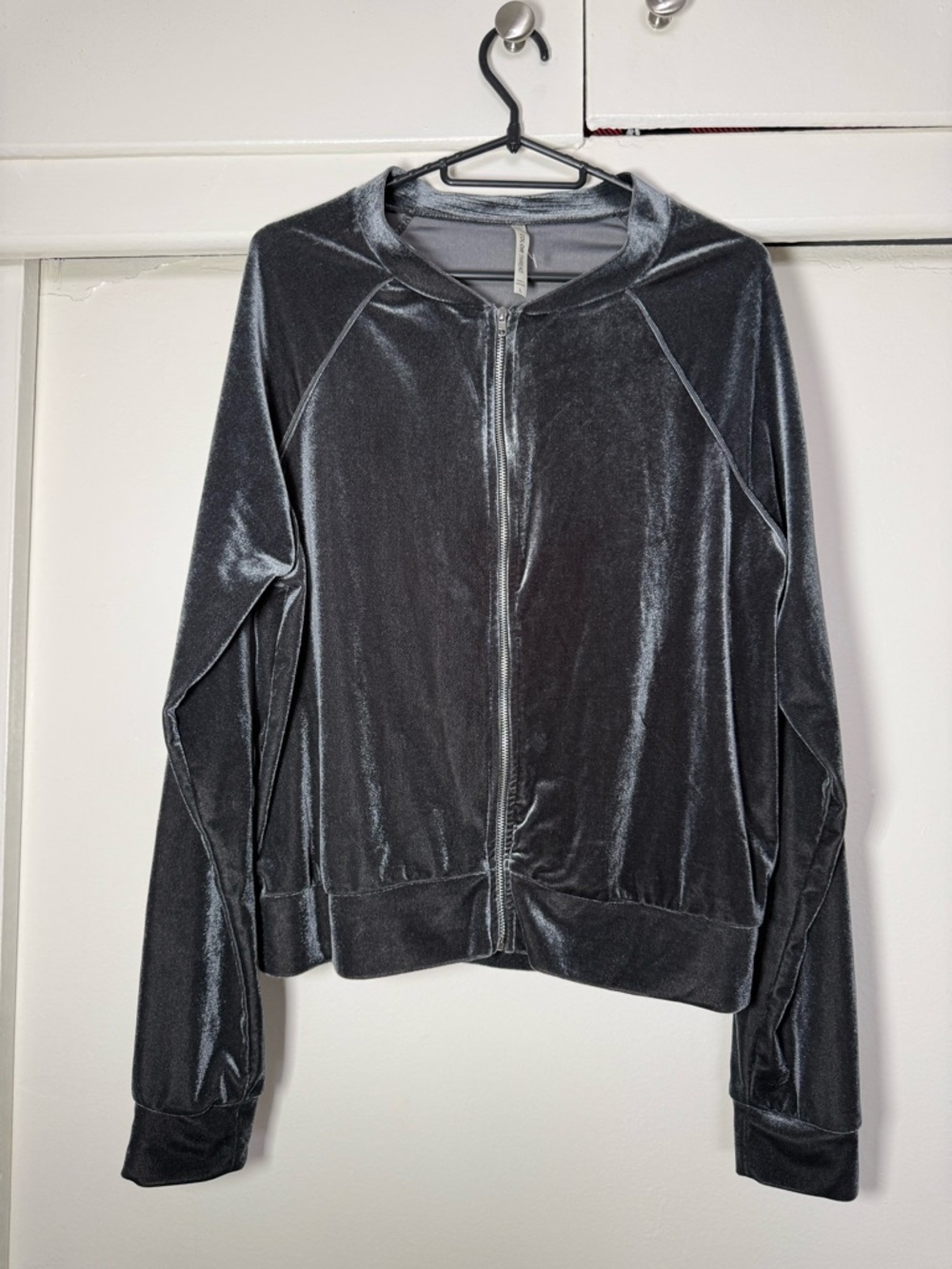 Velvet Zip Bomber Jacket - Charcoal